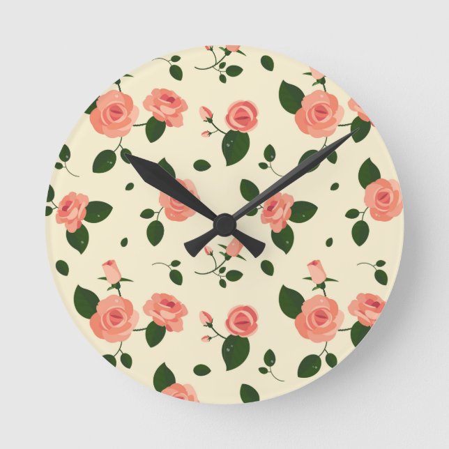 Reloj Redondo Mediano Pretty Pink Roses Pastel Pink Pattern (Anverso)