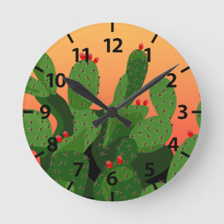 Reloj Redondo Mediano Pricky Pear Cactus Desert Sunset Clock