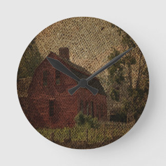 Reloj Redondo Mediano Primitiva burlap casa de campo de granero rojo