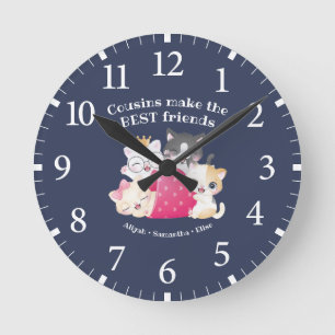 Reloj Redondo Mediano Primos de gatos adorables hacen los mejores amigos