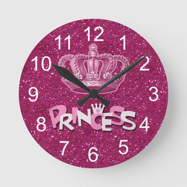Reloj Redondo Mediano Princesa brillante Glitter de las rosas fuertes y (Anverso)