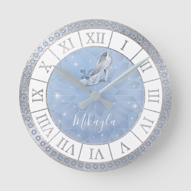 Reloj Redondo Mediano Princesa de Cenicienta de Glass Blue Light (Anverso)