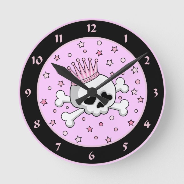 Reloj Redondo Mediano Princesa linda Skull (Anverso)