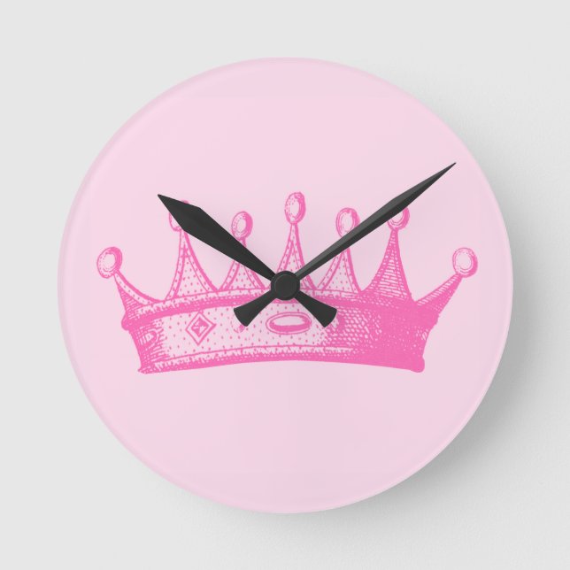 Reloj Redondo Mediano Princesa magenta Crown en fondo rosado (Anverso)