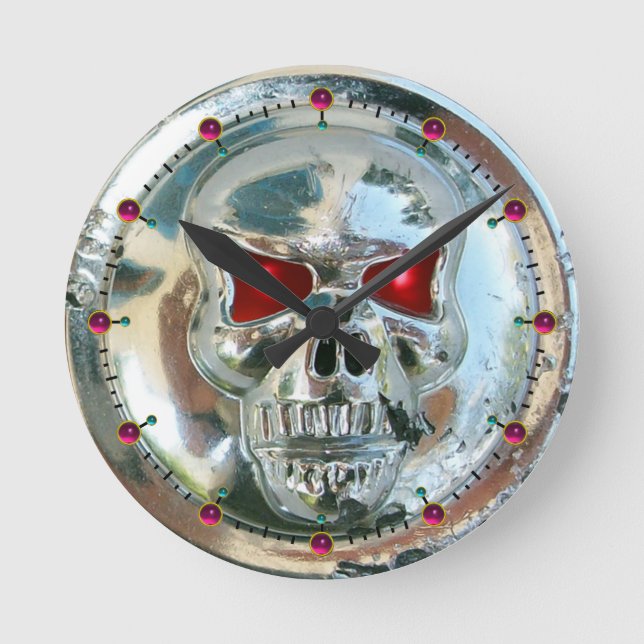 Reloj Redondo Mediano PRINTED CHROME SKULL Red Ruby Gems (Anverso)