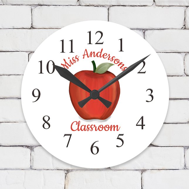 Reloj Redondo Mediano Profesora Apple Whimsical School Classroom (Custom classroom apple clock )