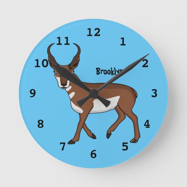 Reloj Redondo Mediano Pronghorn antelope cartoon illustration  (Anverso)