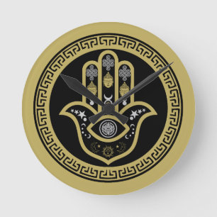 Reloj Redondo Mediano Protección del Ojo Malo Mano Hamsa