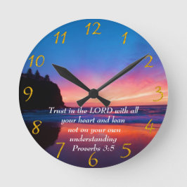 Reloj Redondo Mediano Proverbios 3:5 hermoso océano y el cielo grande Cl