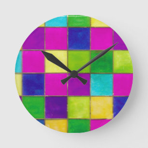 Reloj Redondo Mediano Psicodelia, Neon Hippie de vidrio manchado de la i