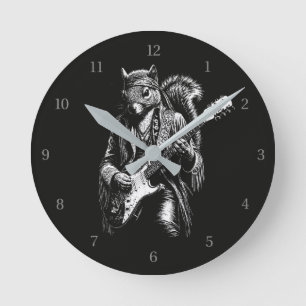Reloj Redondo Mediano Psychedelic Guitar Squirrel - Divertida Roca Vinta