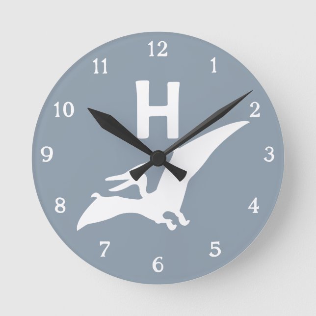 Reloj Redondo Mediano Pterodactyl Dinosaur Monogram Nursery Wall Clock (Anverso)