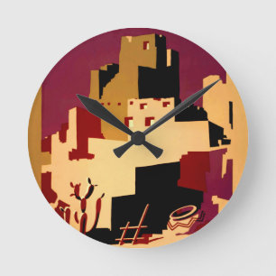 Reloj Redondo Mediano Pueblos Antiguos del Suroeste Arte de Cartel WPA