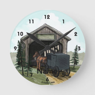 Reloj Redondo Mediano Puente Cubierto Amish