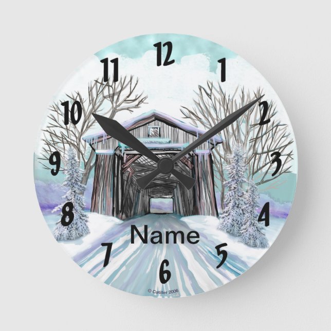 Reloj Redondo Mediano Puente cubierto de invierno (Anverso)