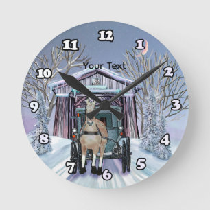 Reloj Redondo Mediano Puente Cubierto de Invierno Amish