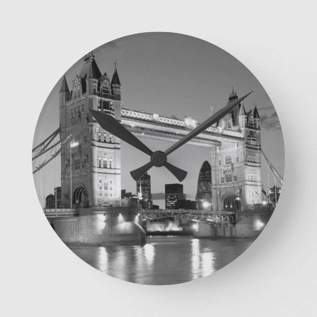 Reloj Redondo Mediano Puente de la Torre de Londres Blanco Negro (Anverso)