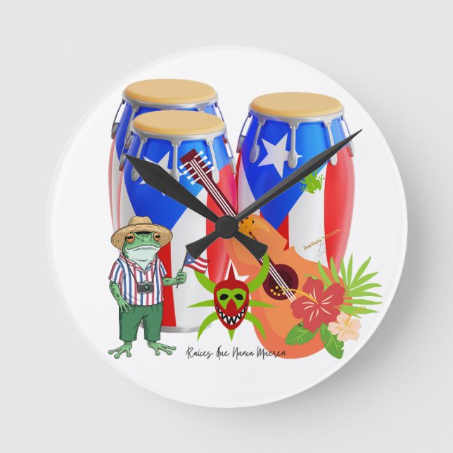 Reloj Redondo Mediano Puerto Rican Cultural Art Home Decor (Anverso)