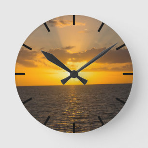Reloj Redondo Mediano Puesta de sol brillante en el océano