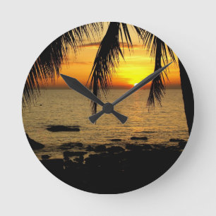 Reloj Redondo Mediano Puesta del sol asombrosa en la playa