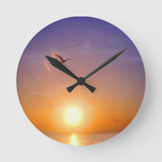 Reloj Redondo Mediano Puesta del sol del océano