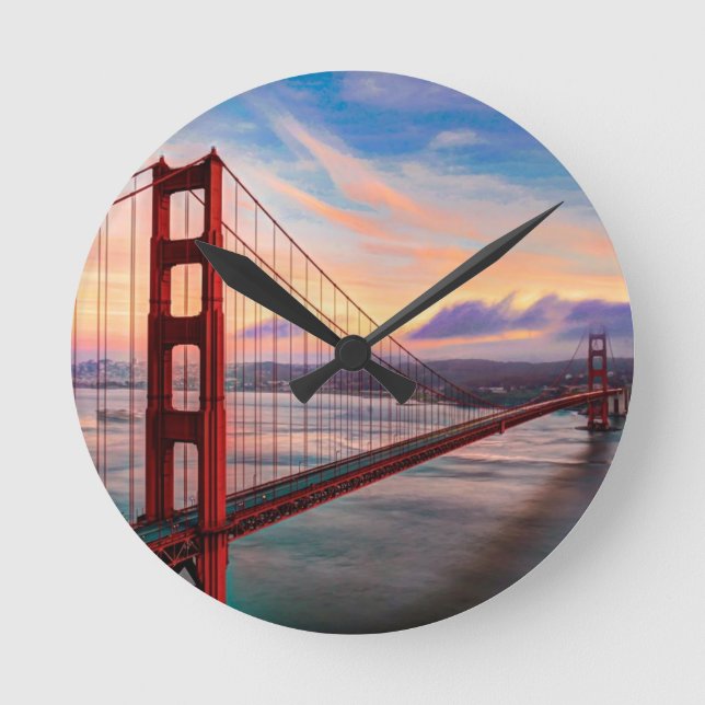 Reloj Redondo Mediano Puesta del sol hermosa del invierno en puente (Anverso)