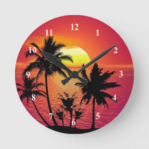 Reloj Redondo Mediano Puesta del sol tropical