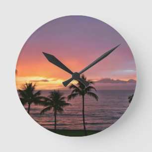 Reloj Redondo Mediano Puesta del sol tropical de Hawaii en la playa