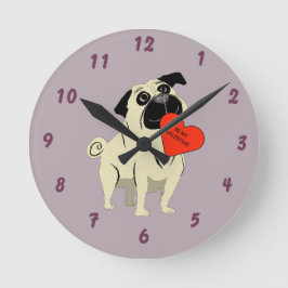 Reloj Redondo Mediano Pug be my Valentine