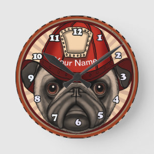 Reloj Redondo Mediano Pug Bombero