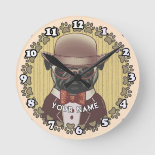 Reloj Redondo Mediano Pug con gafas