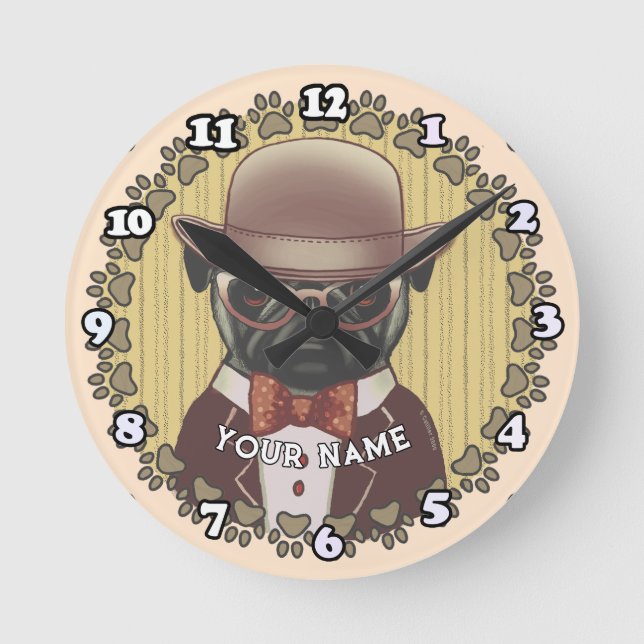 Reloj Redondo Mediano Pug con gafas (Anverso)