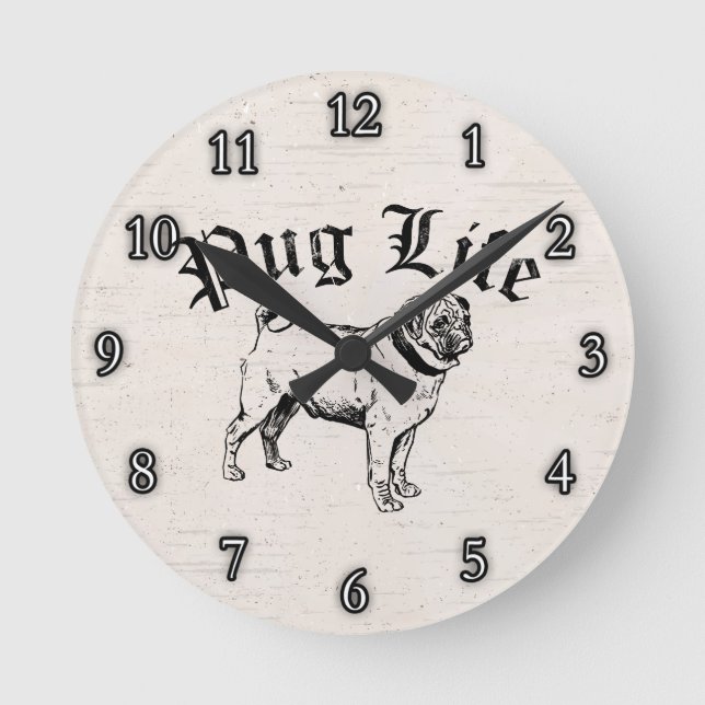 Reloj Redondo Mediano Pug Life Funny Dog Gangster (Anverso)