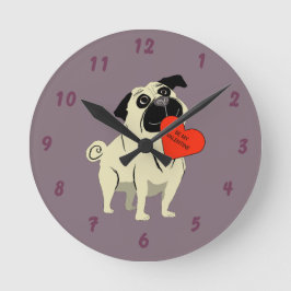 Reloj Redondo Mediano Pug sé mi San Valentín