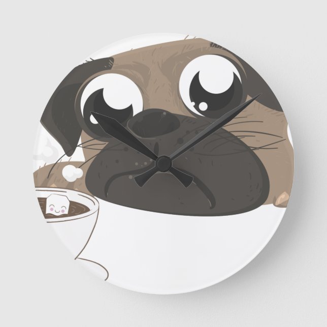 Reloj Redondo Mediano Pug y café (Anverso)