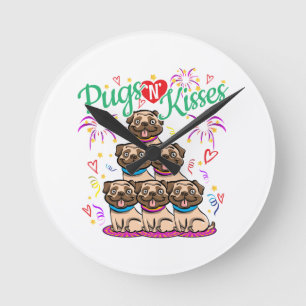 Reloj Redondo Mediano Pugs N Kiss Perro Pug Lover
