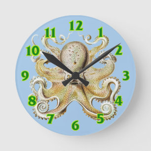 Reloj Redondo Mediano Pulpito Vintage de Ernst Haeckel Vida Marina Náuti