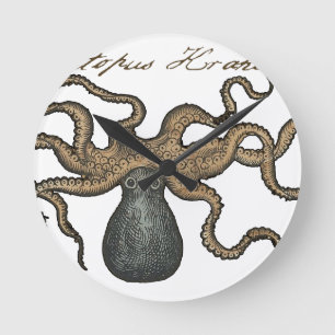 Reloj Redondo Mediano Pulpo Kraken Antiguo Marino Vida Silvestre Costera