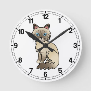 Reloj Redondo Mediano Punto de chocolate Pestaña Birman / Gato Ragdoll