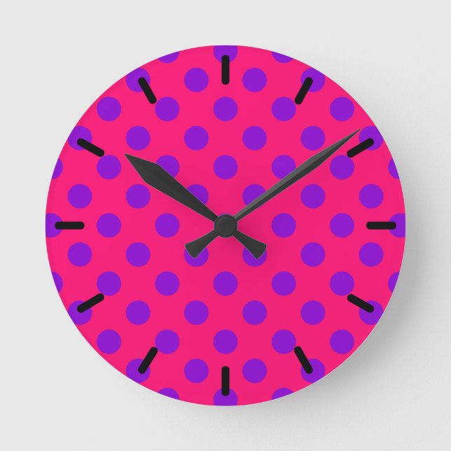 Reloj Redondo Mediano Punto de polka morado sobre cereal (Anverso)