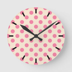 Reloj Redondo Mediano Punto de polka rosa sobre crema