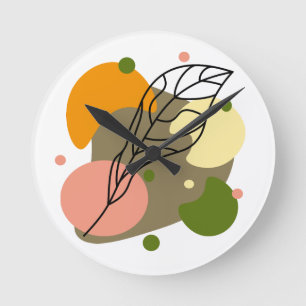 Reloj Redondo Mediano Puntos abstractos interesantes con hojas