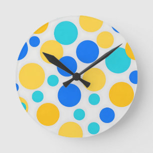 Reloj Redondo Mediano Puntos azules amarillos turquesa