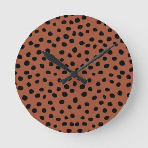 Reloj Redondo Mediano Puntos de impresión de leopardo Rust Terracotta C