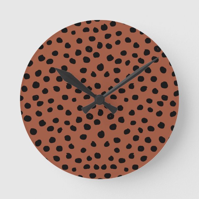 Reloj Redondo Mediano Puntos de impresión de leopardo Rust Terracotta Ch (Anverso)