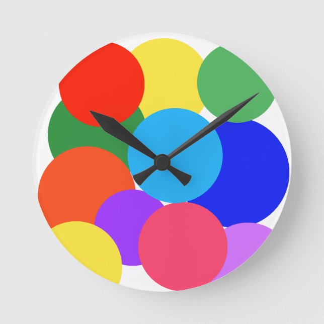 Reloj Redondo Mediano Puntos de la polca arcoiris (Anverso)
