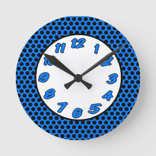 Reloj Redondo Mediano Puntos de polka azul y negro