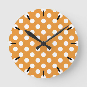 Reloj Redondo Mediano Puntos de polka blanco en ámbar