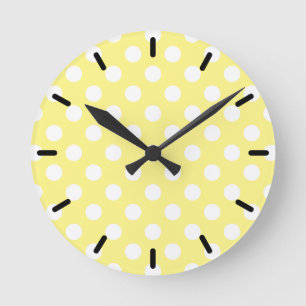 Reloj Redondo Mediano Puntos de polka blanco sobre amarillo limón