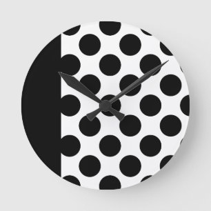 Reloj Redondo Mediano Puntos de polka blanco y negro 